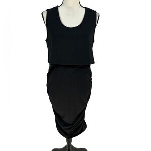 Angel Maternity Sleeveless Side Rouched Breast Feeding Midi Dress - Black - Med